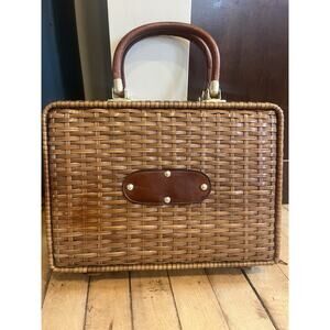 Vintage Hong Kong Wicker Handbag Structured Basket Purse Boho Retro